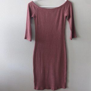 Pink Ribbed Knit Bodycon Dress - One Clothing - Size M